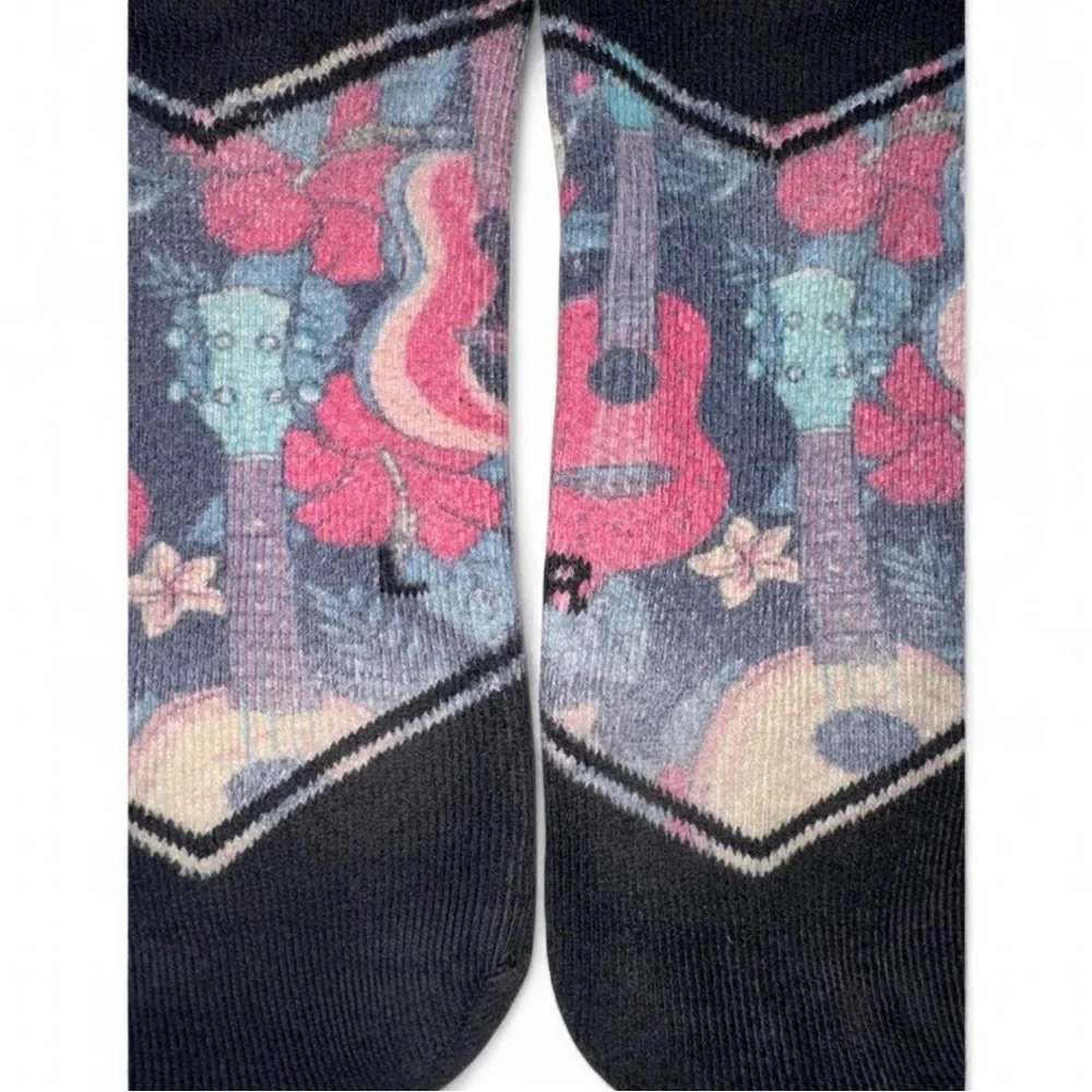 FEAT Ukulele & Hibiscus Tropical Crew Socks - Large 🎸